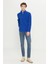 Erkek Saks Mavi Anti-pilling Tüylenme Yapmayan Isı Koruyan Standart Fit Dik Yaka Polar Sweatshirt 2