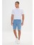 Erkek Mavi Slim Fit Dar Kesim Pamuklu Esnek Denim Şort 1