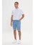 Erkek Mavi Slim Fit Dar Kesim Pamuklu Esnek Denim Şort 3