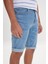 Erkek Mavi Slim Fit Dar Kesim Pamuklu Esnek Denim Şort 4