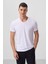 Beyaz Basic Kısa Kol Standart Kalıp V Yaka Erkek T-Shirt - 87912 1