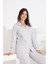 %100 Pamuk Uzun Kol Önden Düğmeli Kalpli Kadın Pijama Takımı 98300-301 4