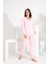 %100 Pamuk Uzun Kol Önden Düğmeli Kalpli Kadın Pijama Takımı 98300-301 2