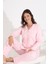 %100 Pamuk Uzun Kol Önden Düğmeli Kalpli Kadın Pijama Takımı 98300-301 4
