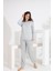 %100 Pamuk Uzun Kol Manşetli Cepli Kadın Pijama Takımı 98510-511 2