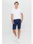 Erkek Koyu Lacivert Slim Fit Dar Kesim Pamuklu Esnek Denim Şort 3