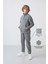 Gri Melanj Kalın Yumuşak Dokulu Standart Fit Nakışlı Polar Erkek Çocuk Eşofman Takım - 11218 1