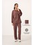 Kahverengi Yumuşak Dokulu Kapüşonlu Oversize Kadın Eşofman Tunik Takım - 95348 1