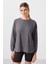 Koyu Gri Yumuşak Dokulu O Yaka Rahat Form Kadın Tunik Sweatshirt - 97305 1