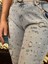 Pantolon Işıltılı Taş Detaylı Yüksek Bel Skinny Jean Gümüş Taşlı Dar Paça Jean 5