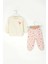 Kız Bebek Kalpli Takım Uzun Kollu Sweatshirt ve Desenli Alt-Üst Takım 1