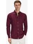Erkek Bordo %100 Keten Düğmeli Yaka Modern Fit Cepsiz Gömlek 2