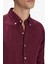 Erkek Bordo %100 Keten Düğmeli Yaka Modern Fit Cepsiz Gömlek 3