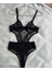 Kadın Siyah Dantelli Transparan Bodysuit Iç Çamaşır Takımı 1