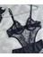 Kadın Siyah Dantelli Transparan Bodysuit Iç Çamaşır Takımı 2