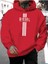 Üç Çizgi Baskılı Kapüşonlu Cepli Içi Yünlü Kırmızı Sweatshirt 1