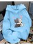 Couple Cat Baskılı Kapüşonlu Cepli Pamuklu Mavi Sweatshirt 1