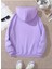 Blah Blah Blah Baskılı Kapüonlu Cepli Içi Yünlü Lila Sweatshirt 2
