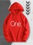 One Baskılı Kapüşonlu Cepli Pamuklu Kırmızı Sweatshirt 1