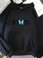 Parlak Kelebek Baskılı Kapüşonlu Cepli Pamuklu Siyah Sweatshirt 1