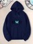 Parlak Kelebek Baskılı Kapüşonlu Cepli Pamuklu Lacivert Sweatshirt 1