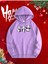Sevimli Pandalar Ön ve Arkası Baskılı Kapüşonlu Cepli Içi Yünlü Lila Sweatshirt 1