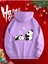 Sevimli Pandalar Ön ve Arkası Baskılı Kapüşonlu Cepli Içi Yünlü Lila Sweatshirt 2