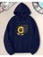 Ayçiçeği Baskılı Kapüşonlu Cepli Içi Yünlü Lacivert Sweatshirt 1