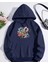 Renkli Çiçekler Baskılı Kapüşonlu Cepli Pamuklu Lacivert Sweatshirt 1