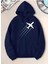 Uçak Baskılı Kapüşonlu Cepli Pamuklu Lacivert Sweatshirt 1