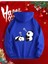 Sevimli Pandalar Ön ve Arkası Baskılı Kapüşonlu Cepli Içi Yünlü Saks Sweatshirt 2
