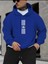 Dik Üç Çizgi Baskılı Kapüşonlu Cepli Pamuklu Saks Sweatshirt 1