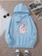 Bubble Milk Baskılı Kapüşonlu Cepli Içi Yünlü Mavi Sweatshirt 1