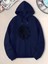 Yarım Aslan Yüzü Baskılı Kapüşonlu Cepli Pamuklu Lacivert Sweatshirt 1