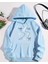 Mavi ve Beyaz Kurdeleler Baskılı Kapüşonlu Cepli Pamuklu Mavi Sweatshirt 1