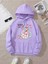 Bubble Milk Baskılı Kapüşonlu Cepli Içi Yünlü Lila Sweatshirt 1