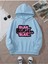 Blah Blah Blah Baskılı Kapüşonlu Cepli Içi Yünlü Mavi Sweatshirt 1
