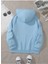 Blah Blah Blah Baskılı Kapüşonlu Cepli Içi Yünlü Mavi Sweatshirt 2