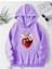 Çilek Kurdele Baskılı Kapüşonlu Cepli Içi Yünlü Lila Sweatshirt 1