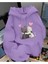 Couple Cat Baskılı Kapüşonlu Cepli Pamuklu Lila Sweatshirt 1