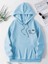 Gülümseyen Yüz Göğüs Baskılı Kapüşonlu Cepli Içi Yünlü Mavi Sweatshirt 1