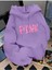 Pink Desen Baskılı Kapüşonlu Cepli Pamuklu Lila Sweatshirt 1