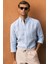Erkek Buz Mavisi %100 Keten Düğmeli Yaka Modern Fit Cepsiz Gömlek 1