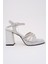 BA04586 Kadın Kare Burun 9cm Platform Sandalet Gümüş Simli Üç Taşlı Ayakkabı - 36 4