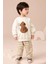 Kareli Ayıcık Panç Işleme Detaylı Erkek çocuk takım - Krem 1