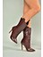 N372677511 Bordo Kroko Baskı Ince Topuklu Kadın Bot 4