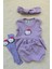 Lila Ribana Kız Çocuk Şort Bluz Bandana Hello Kity Keçeli Lila Çorap Set Takım 2