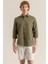 Erkek Haki Yeşil %100 Keten Modern Fit Cepsiz Gömlek 1