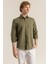 Erkek Haki Yeşil %100 Keten Modern Fit Cepsiz Gömlek 4