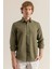 Erkek Haki Yeşil %100 Keten Modern Fit Cepsiz Gömlek 5